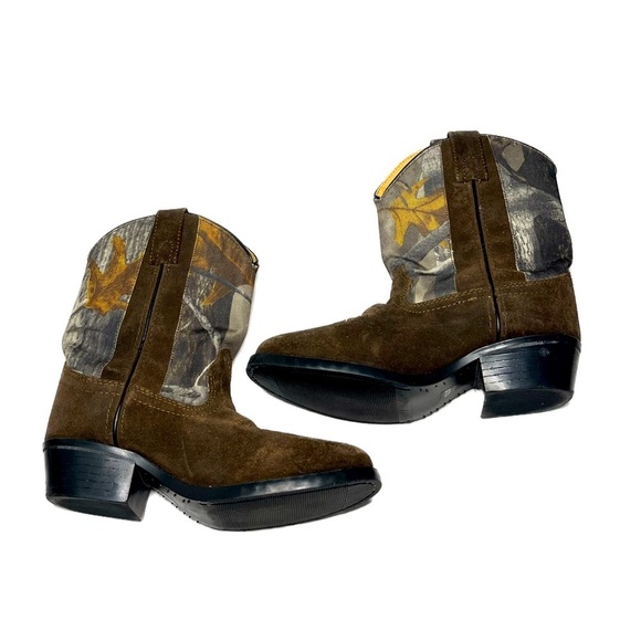 Masterson Boot Co. Boy's Size 13.5 Suede & Camo Canvas Western Cowboy Boots - Picture 1 of 12